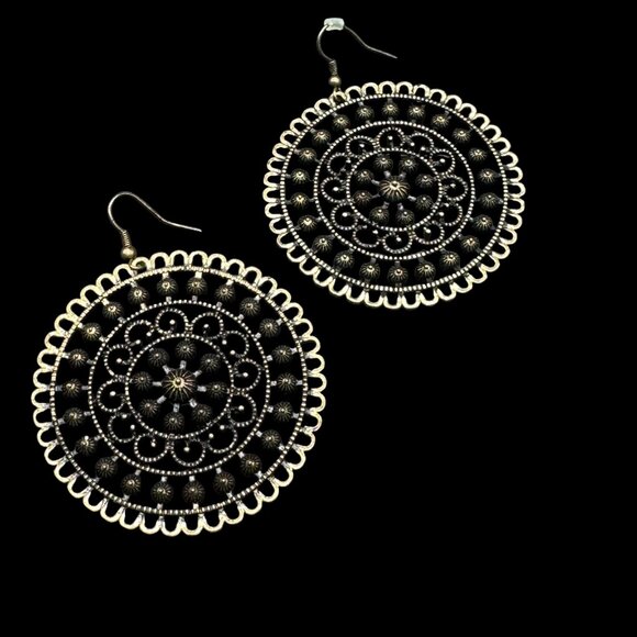 Metal Pierced Earrings Dangling Filigree Circles Beads & Faux Pearls *read* - Picture 1 of 6